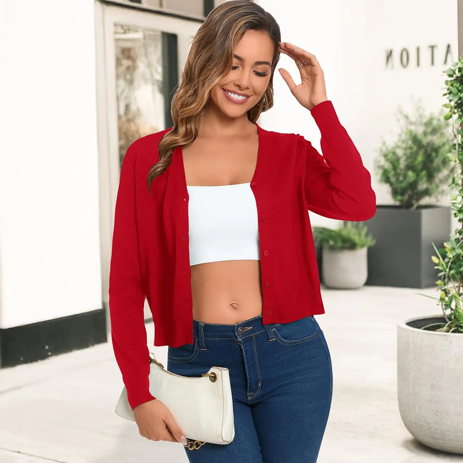 Cropped Cardigan Sweaters for Women Long Sleeve Button Down Open Front Bolero Shrugs for Dresses, S-XL