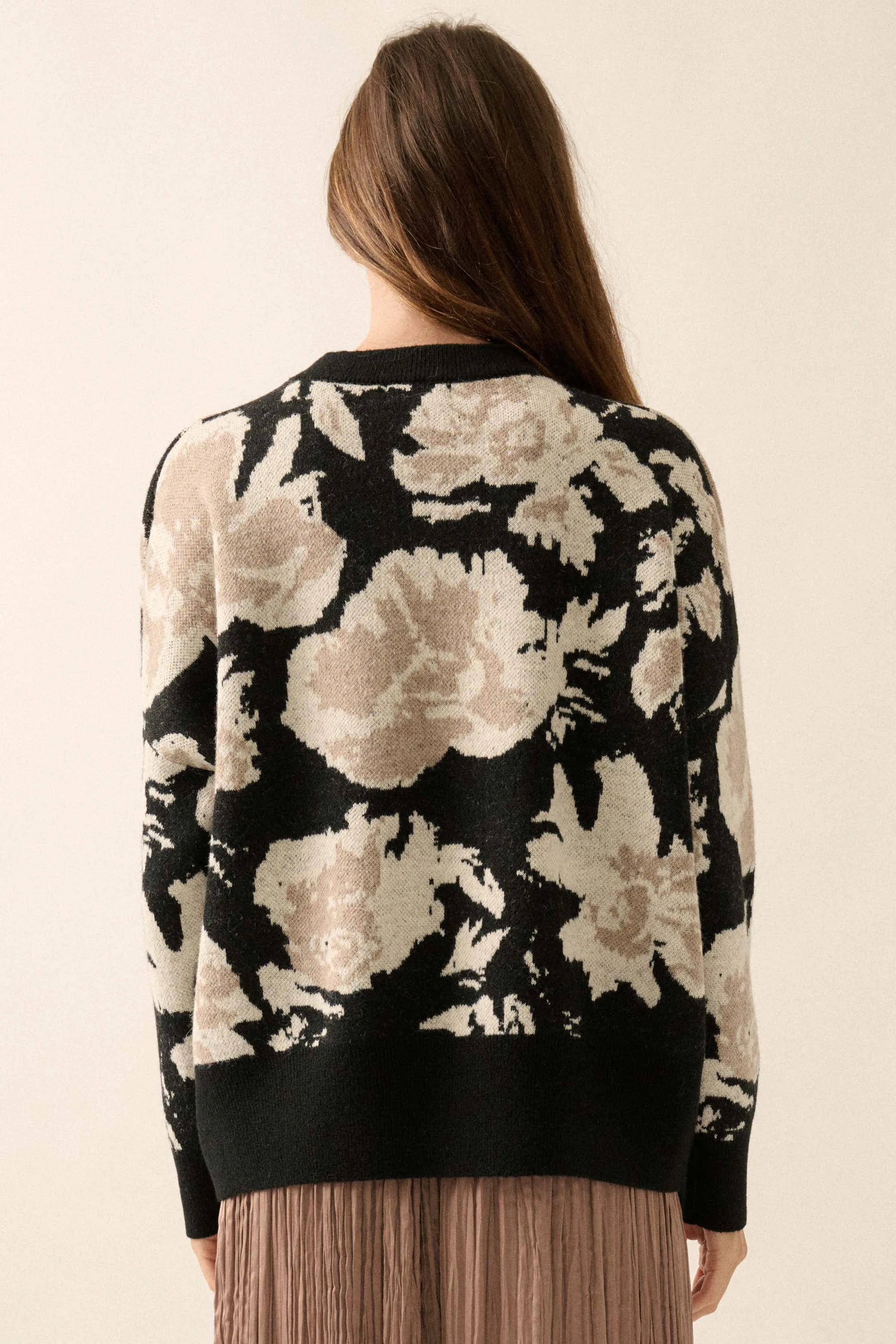 Cuddly Blossoms Oversize Floral Jacquard Sweater