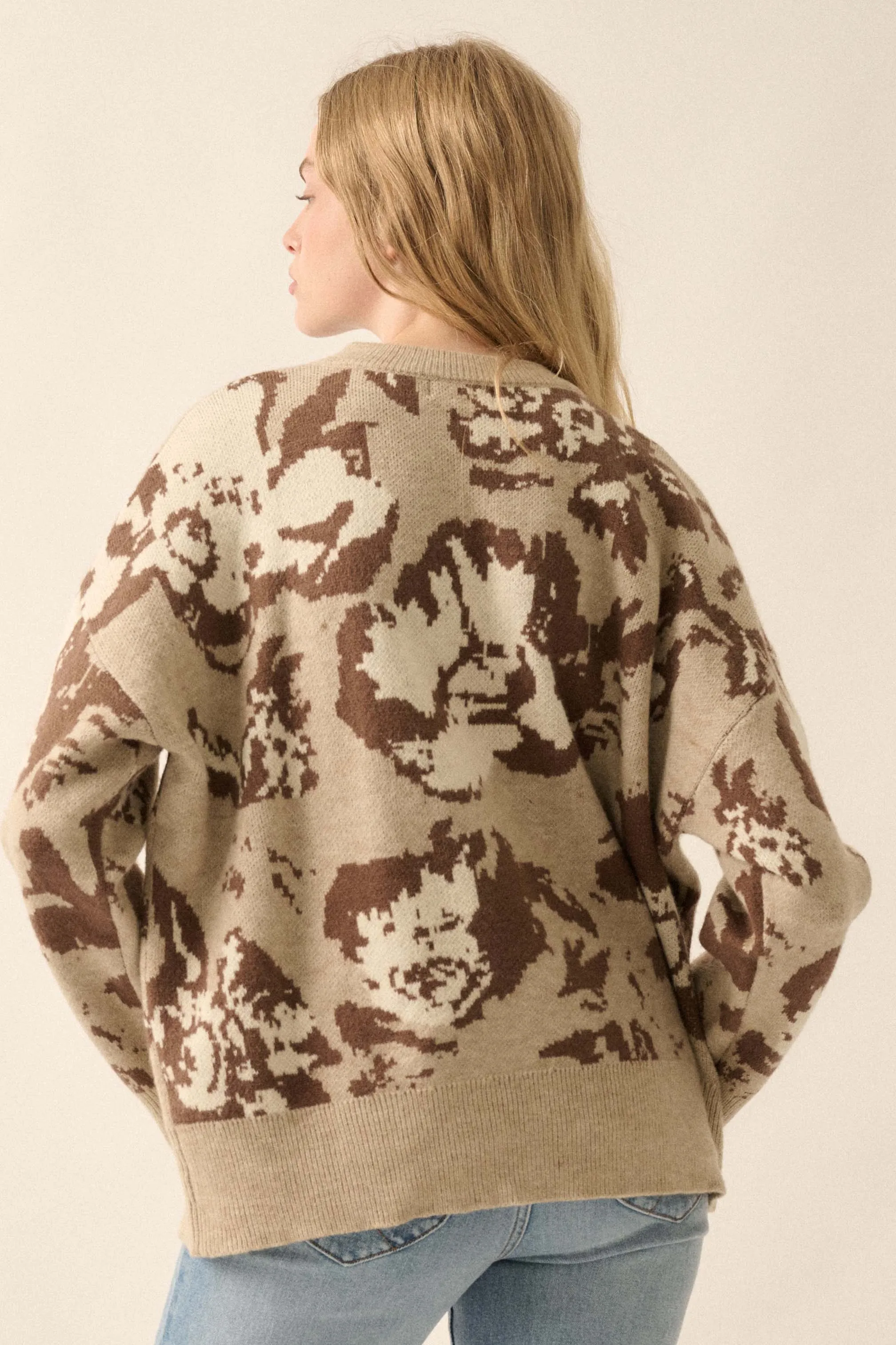 Cuddly Blossoms Oversize Floral Jacquard Sweater