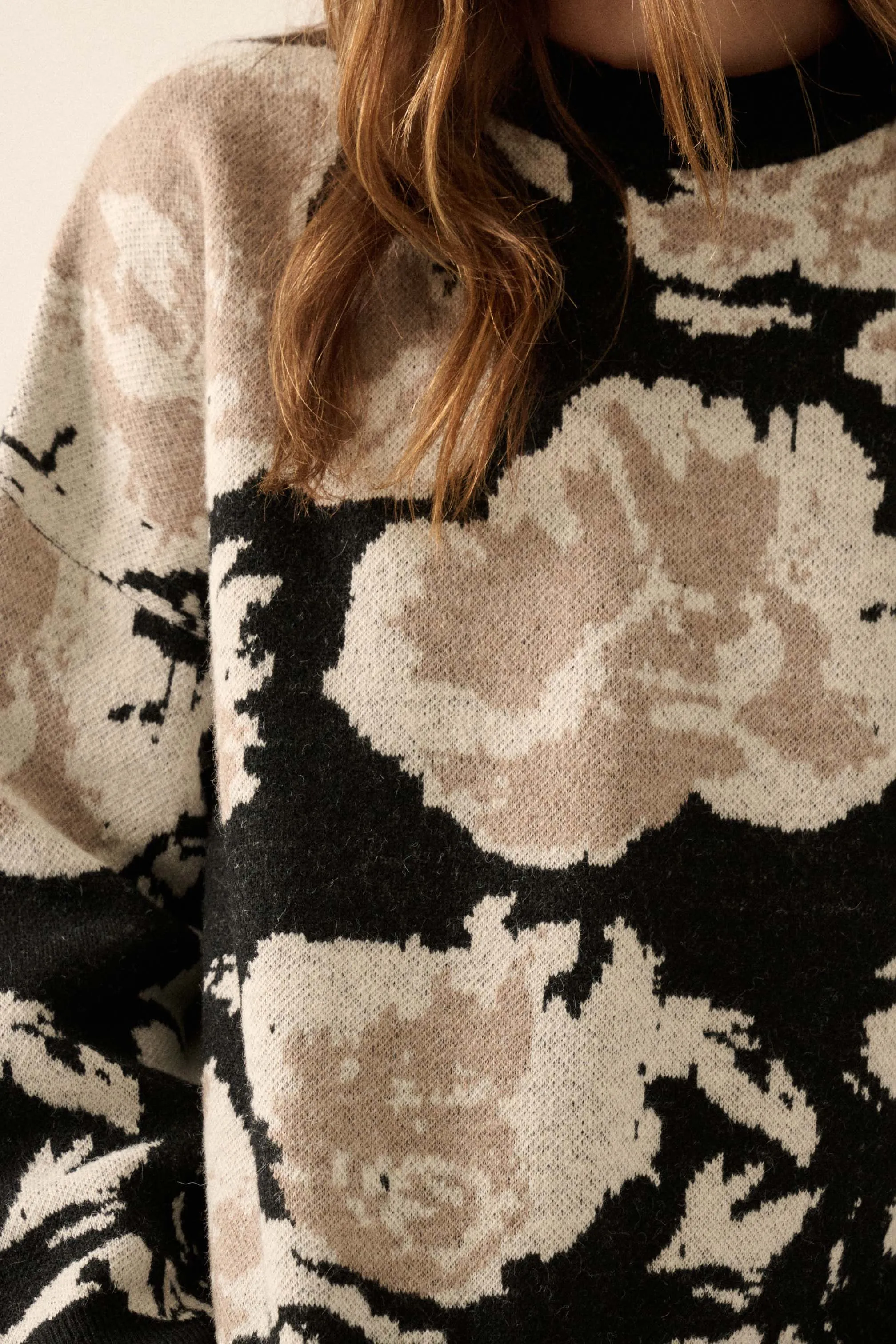 Cuddly Blossoms Oversize Floral Jacquard Sweater