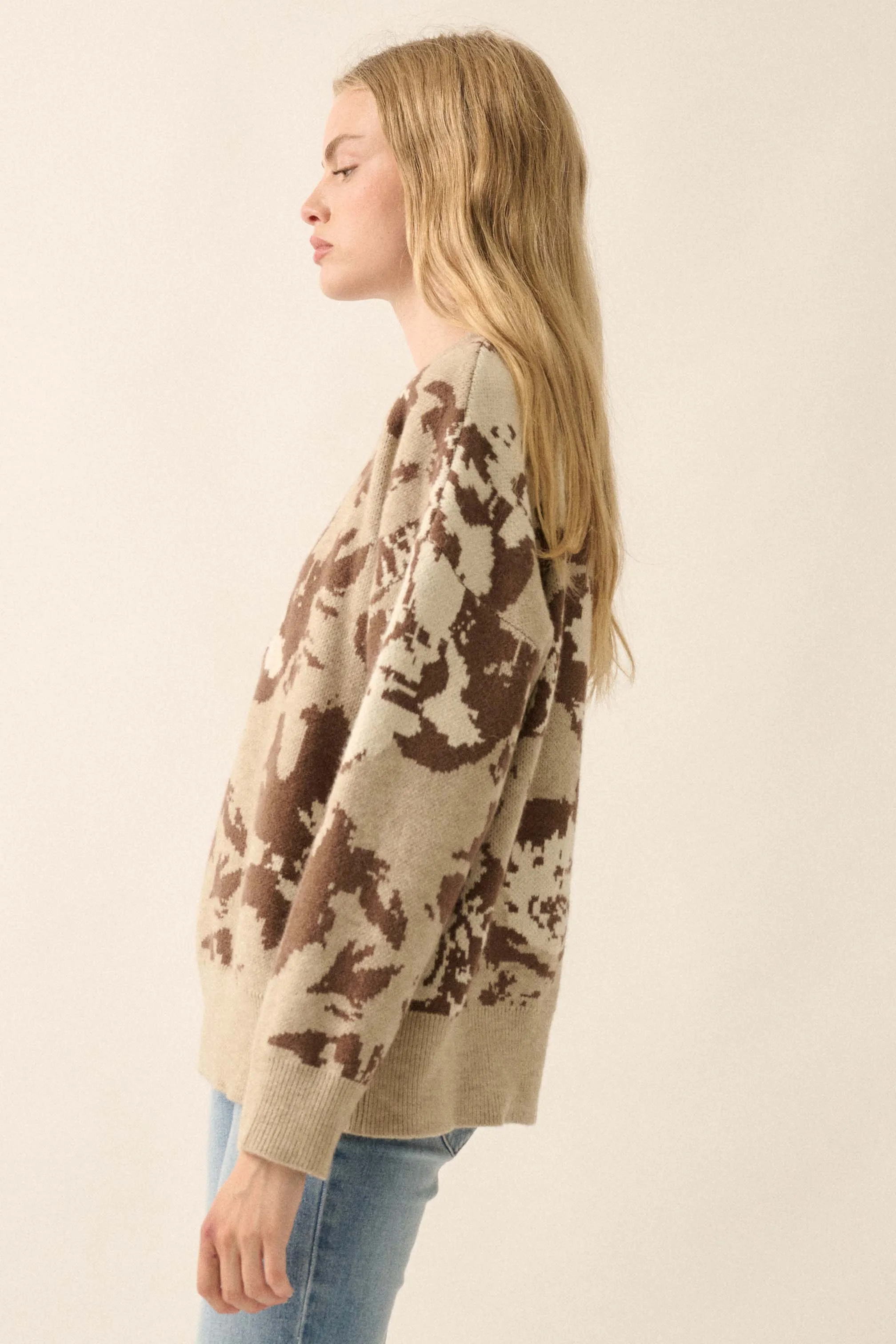 Cuddly Blossoms Oversize Floral Jacquard Sweater