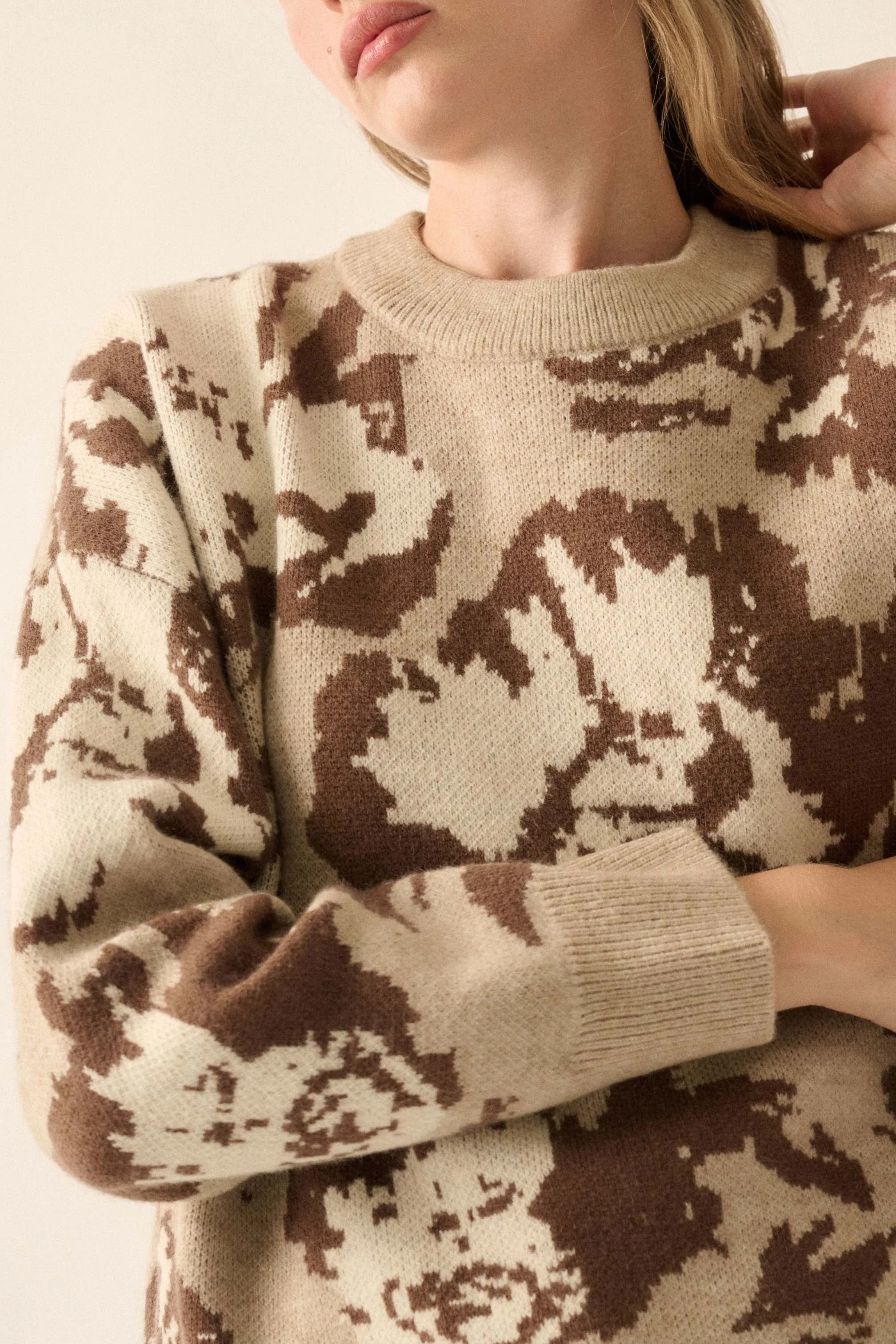 Cuddly Blossoms Oversize Floral Jacquard Sweater