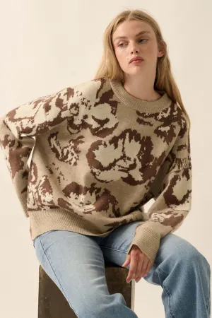 Cuddly Blossoms Oversize Floral Jacquard Sweater