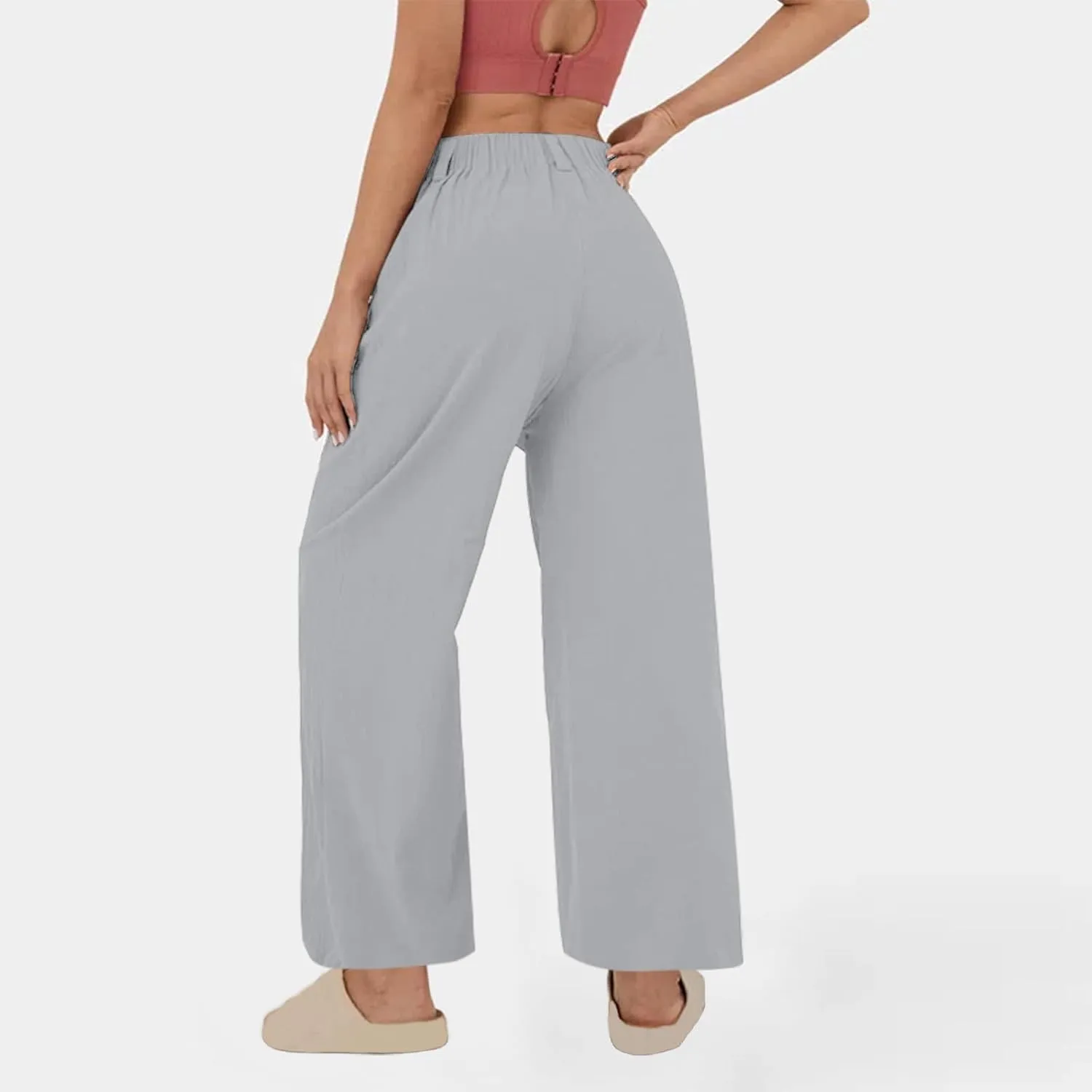 DASAYO Linen Pants for Women Dressy Casual High Waisted Cropped Palazzo Ladies Wide Leg Trousers with Pockets Summer Clothes