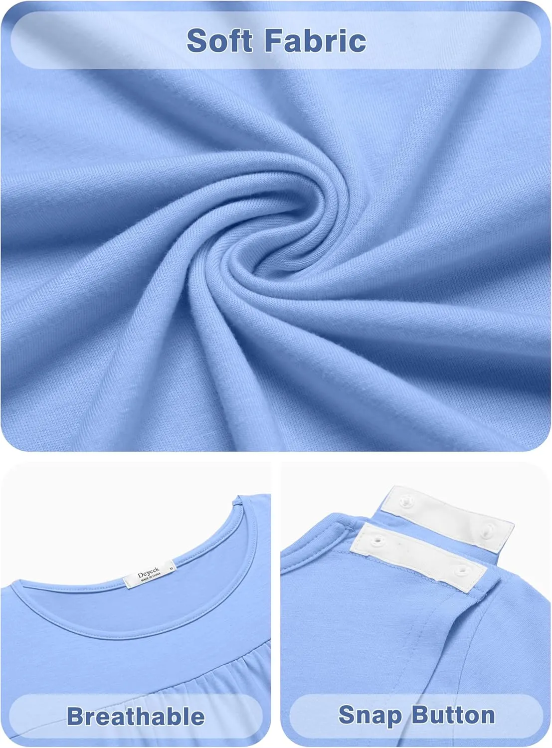 Deyeek Hospital Gowns for Women Tear Away Snap Open Back Dress Post Shoulder Surgery Dresses Soft Adaptive Clothing Nightgown