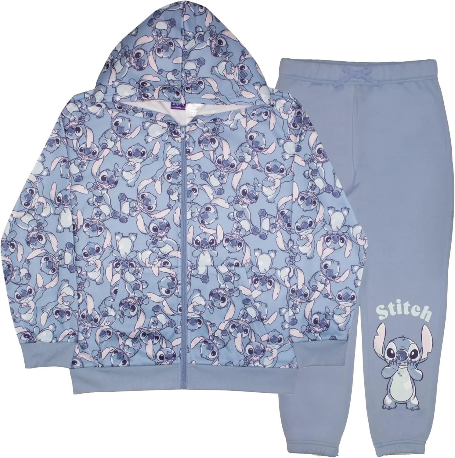 Disney Lilo & Stitch Girl's 2-Piece Fleece Set - Stitch Hooded Sweatshirt and Joggers Bundle for Kids