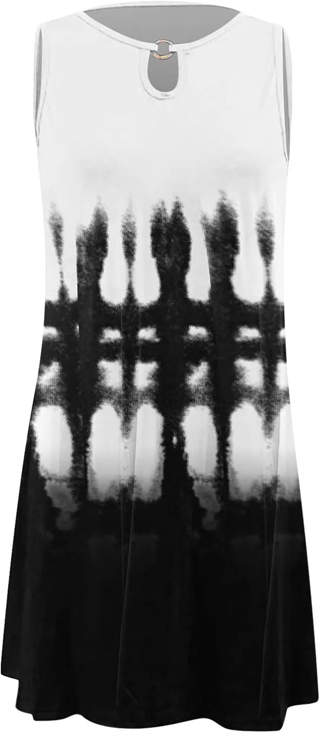 Eduavar Sundresses for Women 2024, Mini Dresses for Women Summer Floral Print Sexy Crew Neck Sleeveless Beach Mini Dress