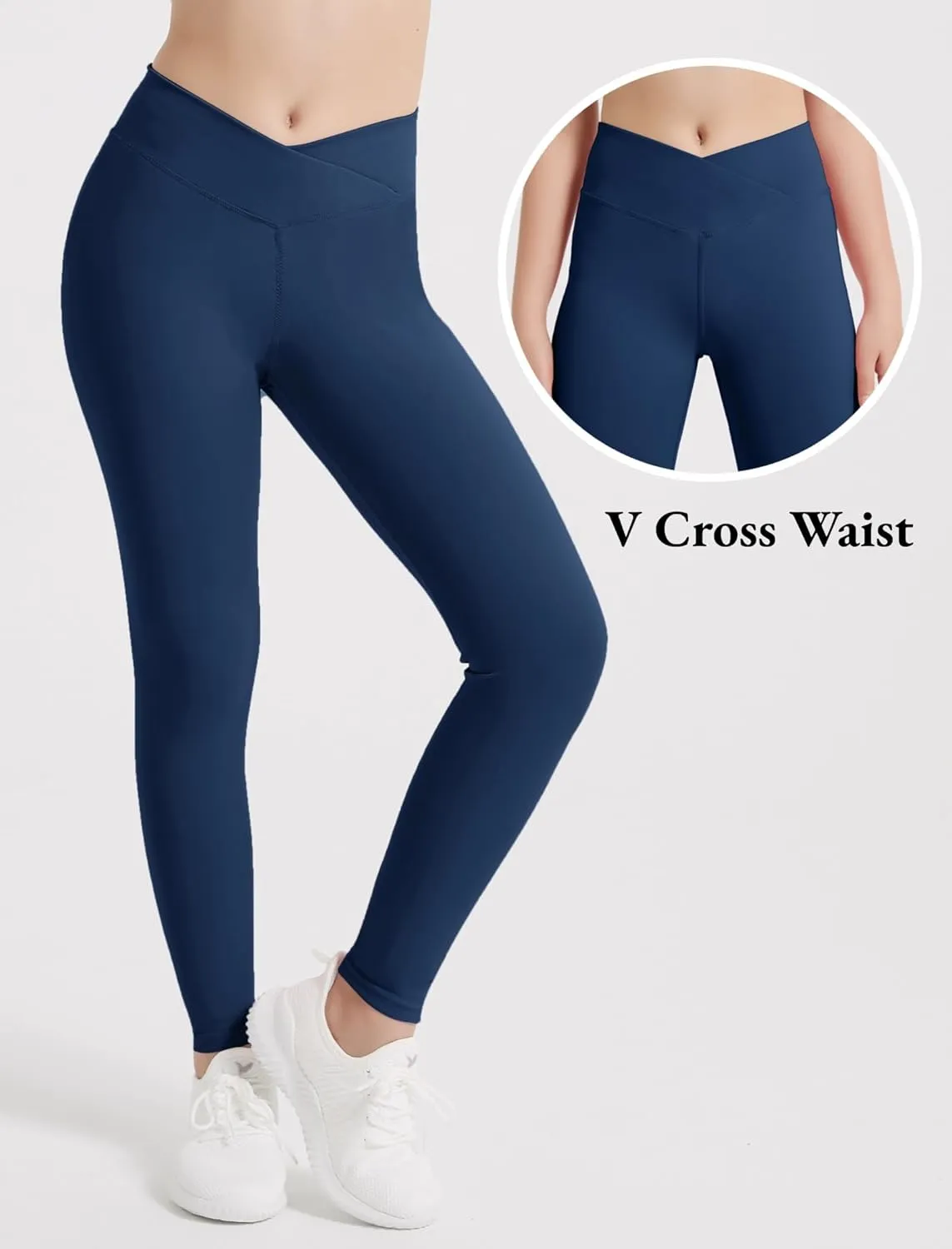 EXARUS 4 Pack Girls Leggings Kids Yoga Pants Crossover V Waist Ankle/Full Length High Waisted for School Casual Dance