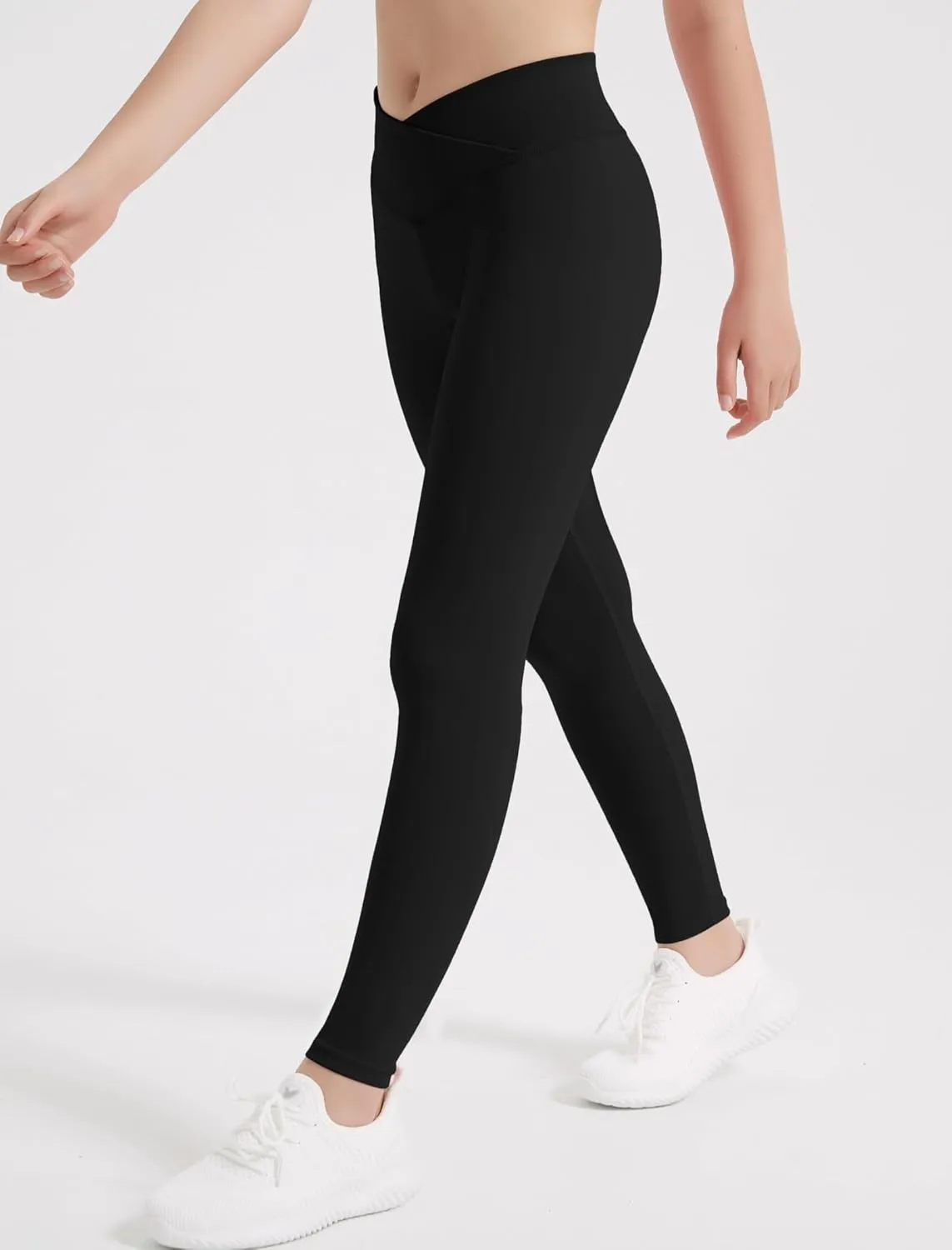 EXARUS 4 Pack Girls Leggings Kids Yoga Pants Crossover V Waist Ankle/Full Length High Waisted for School Casual Dance