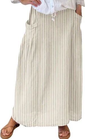 Flowy Long Summer Skirts Women Boho Floral Elastic High Waist Tiered Pleated Casual Beach Maxi Skirt