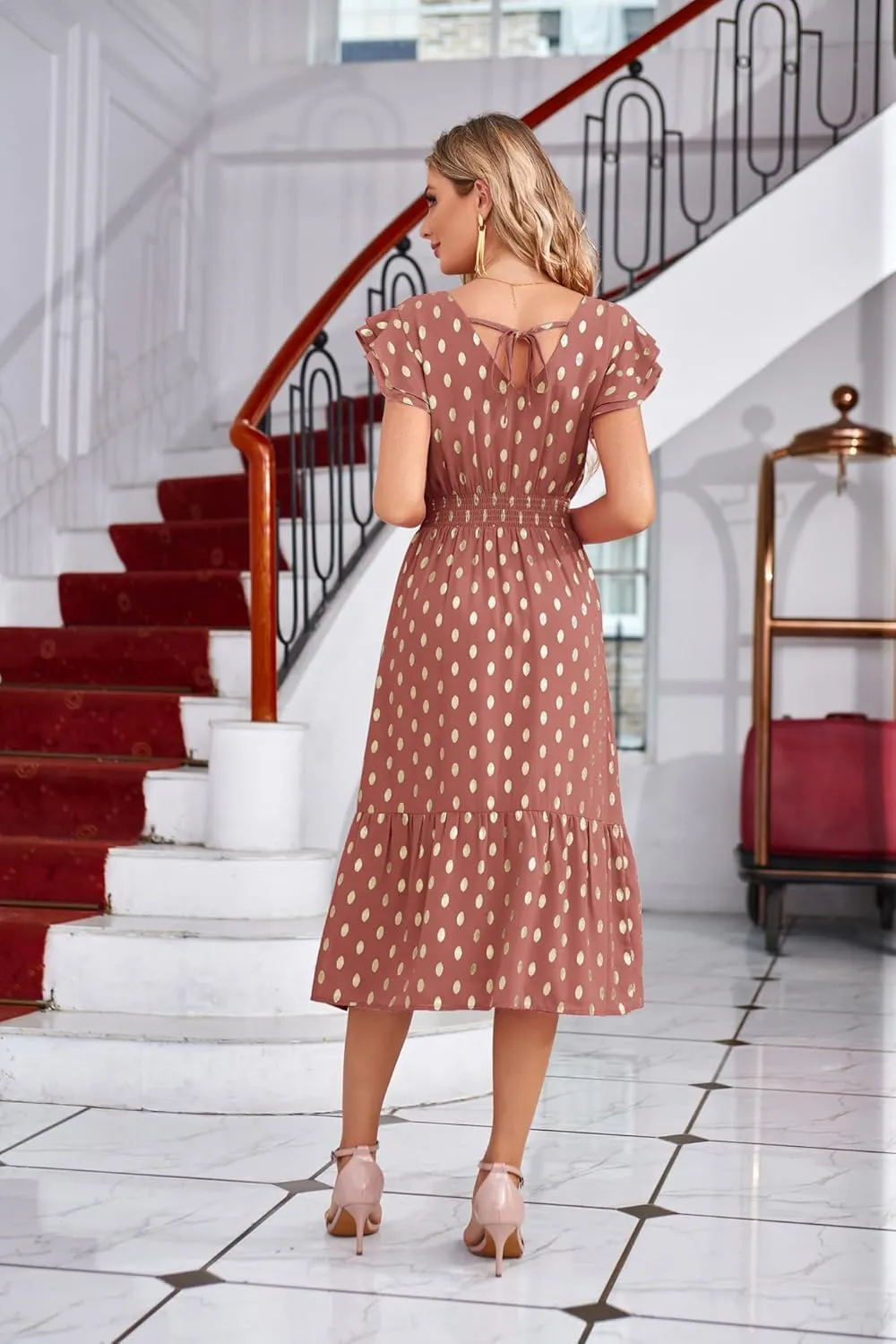 GRACE KARIN Women's V Neck Ruffle Sleeve Summer Dress 2025 Split Flowy Tiered Midi Dress Wedding Guest Cocktail Dresses