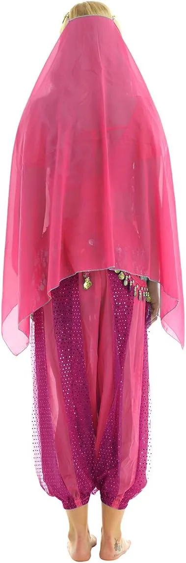 India Belly Dance Costume for Womens Sequin Top Harem Pants Hip Scarf Bollywood Fancy Dress Outfits