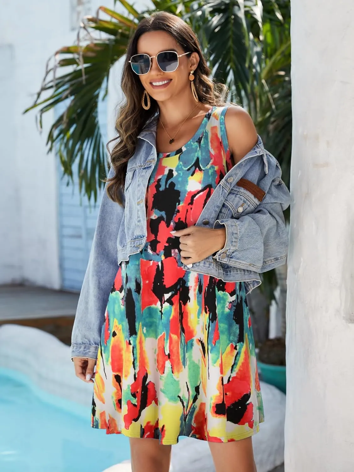 JollieLovin Women Summer Sundress Plus Size Tank Sleeveless T-Shirt Dress Beach Swing Loose Fit Casual