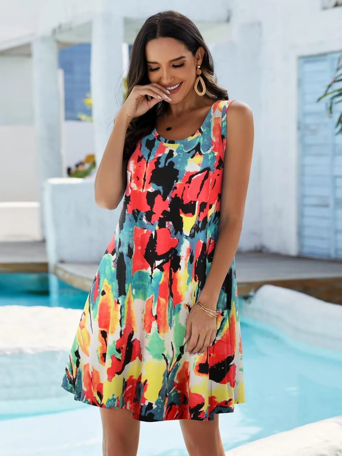 JollieLovin Women Summer Sundress Plus Size Tank Sleeveless T-Shirt Dress Beach Swing Loose Fit Casual