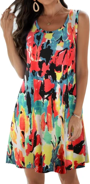 JollieLovin Women Summer Sundress Plus Size Tank Sleeveless T-Shirt Dress Beach Swing Loose Fit Casual