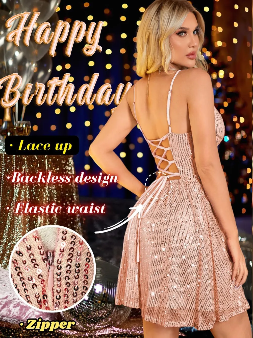 Kaei&Shi Sexy Sequin Dress,Deep V Backless Corset Dresses,Glitter Sparkly Outfits for Women Birthday Party Cocktail Nye