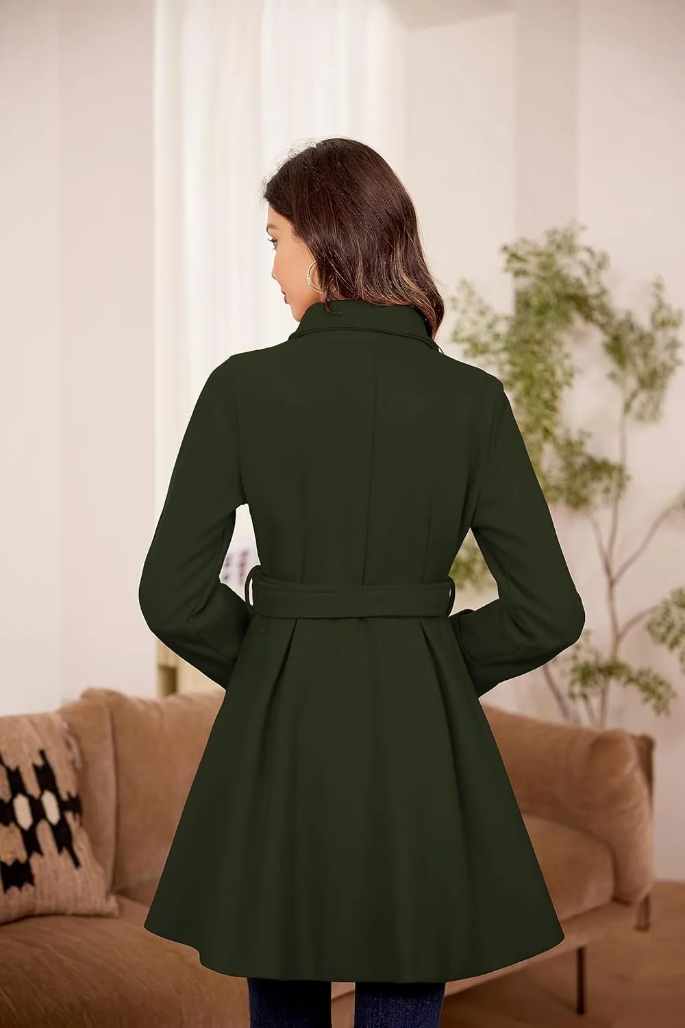 Kate Kasin Trench Coats for Women 2023 Classic Double Breasted Peacoat Button Closures Belted Winter Coat with Slit Pockets
