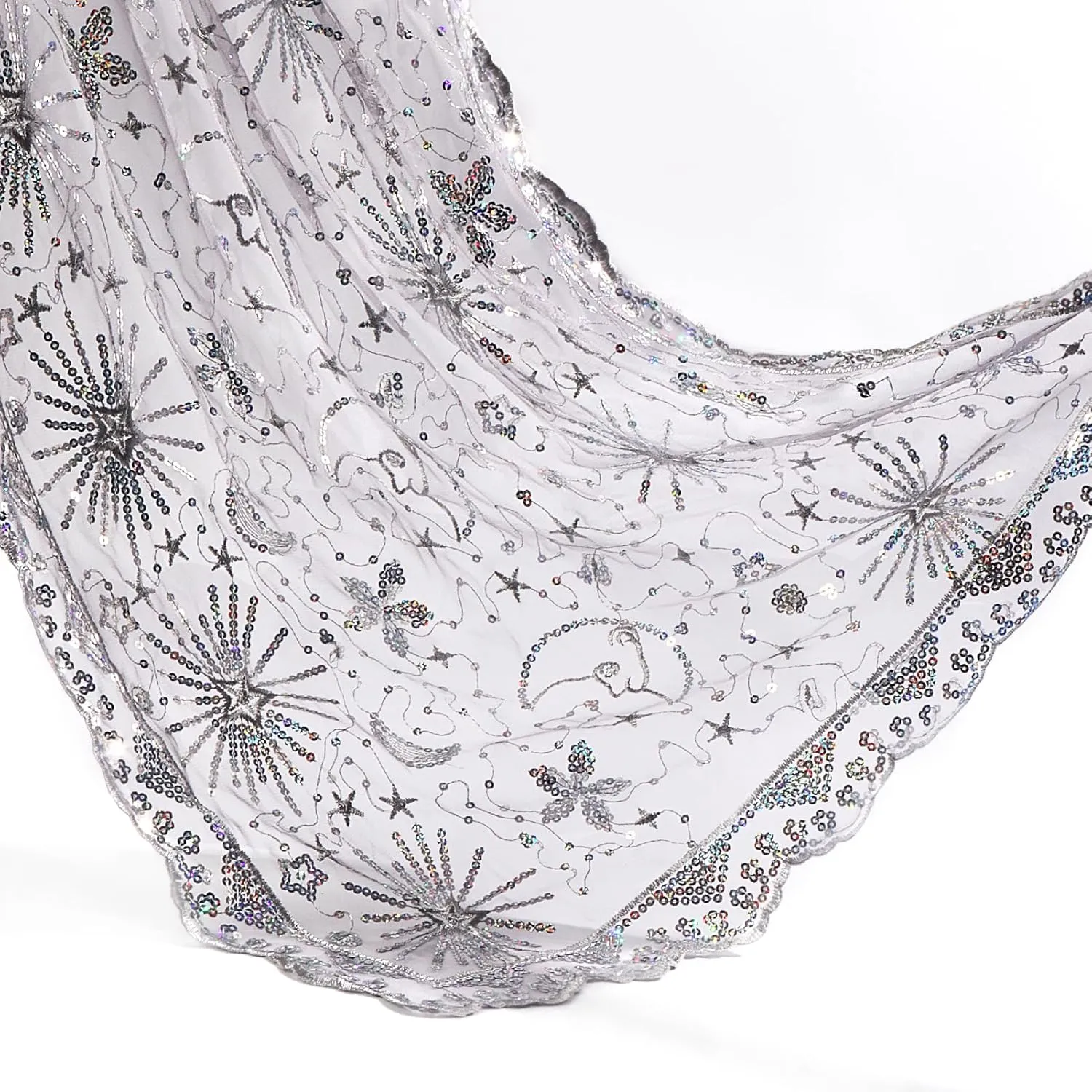 Ladiery Sequin Stars Moons Shawls and Wraps for Evening Dresses,Women sparkly Sheer Mesh Wedding Shawls for Evening Party