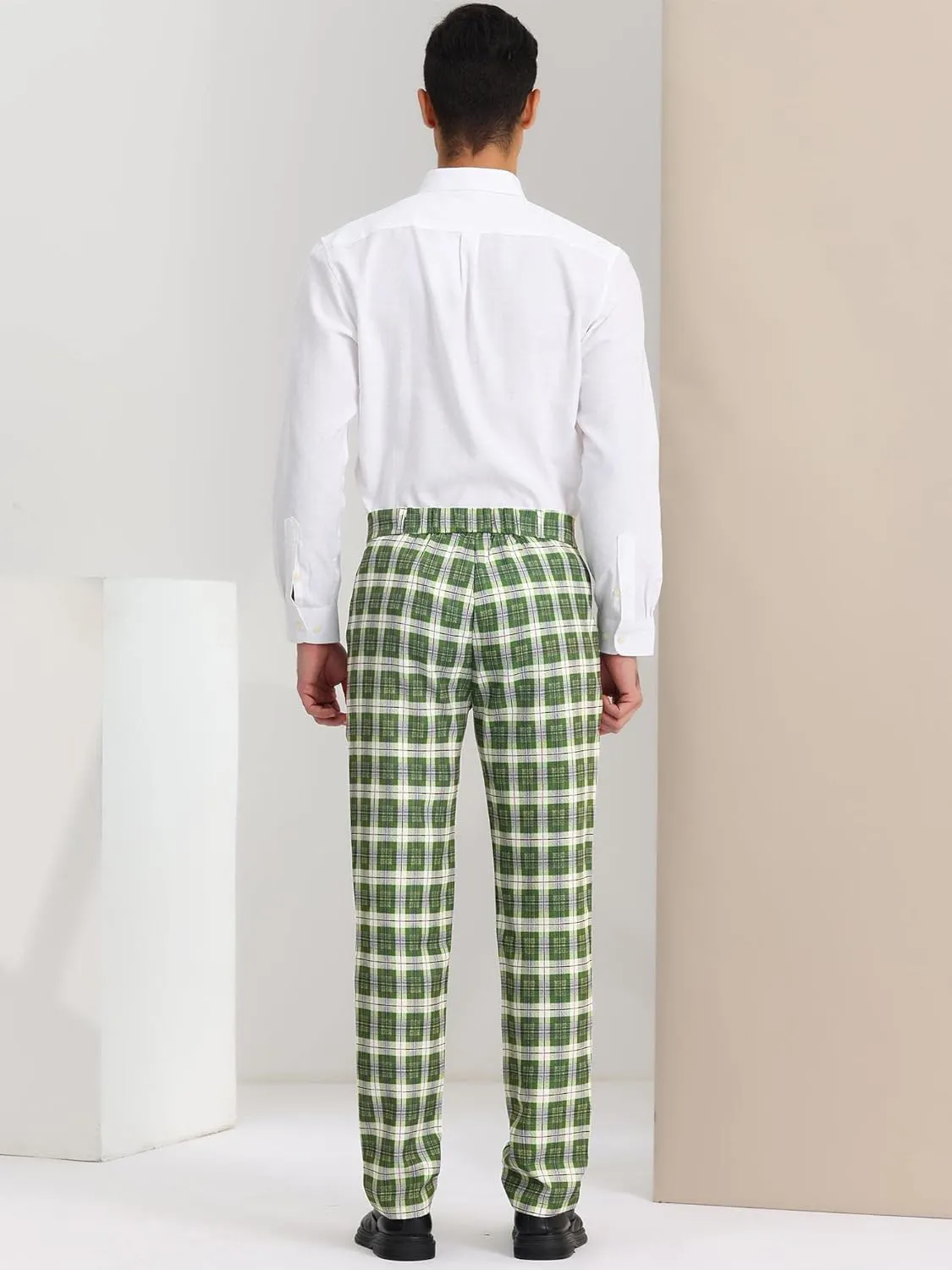 Lars Amadeus Men's Plaid Dress Pants Flat Front Regular Fit Business Checked Trousers