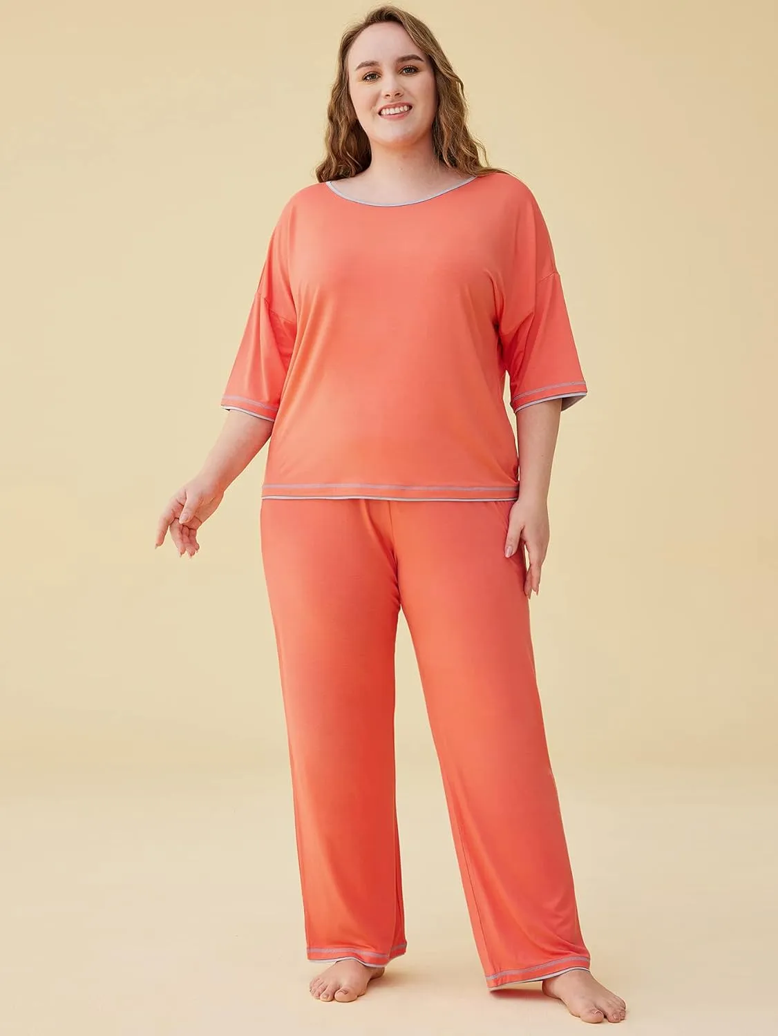 Latuza Women's 3/4 Sleeve Scoop Neck Pajama Set