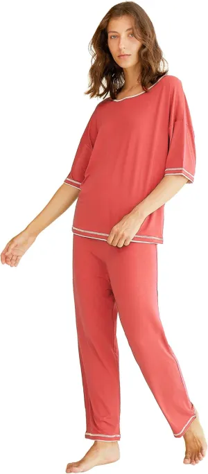 Latuza Women's 3/4 Sleeve Scoop Neck Pajama Set