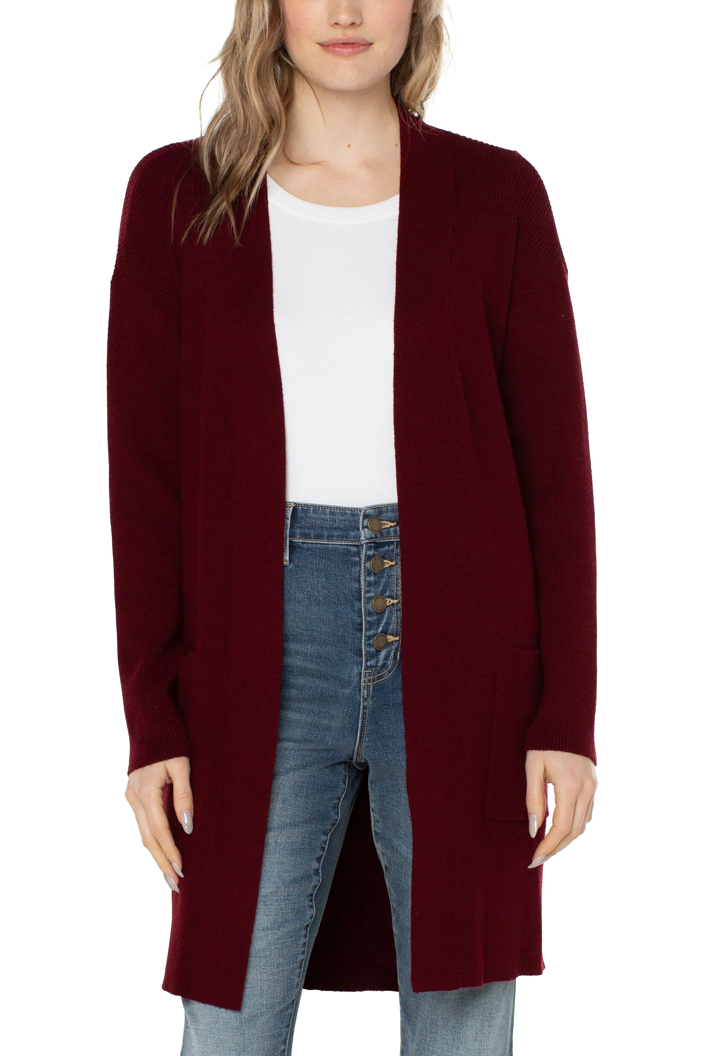 Liverpool Open Front Cardigan Sweater Deep Red Velvet