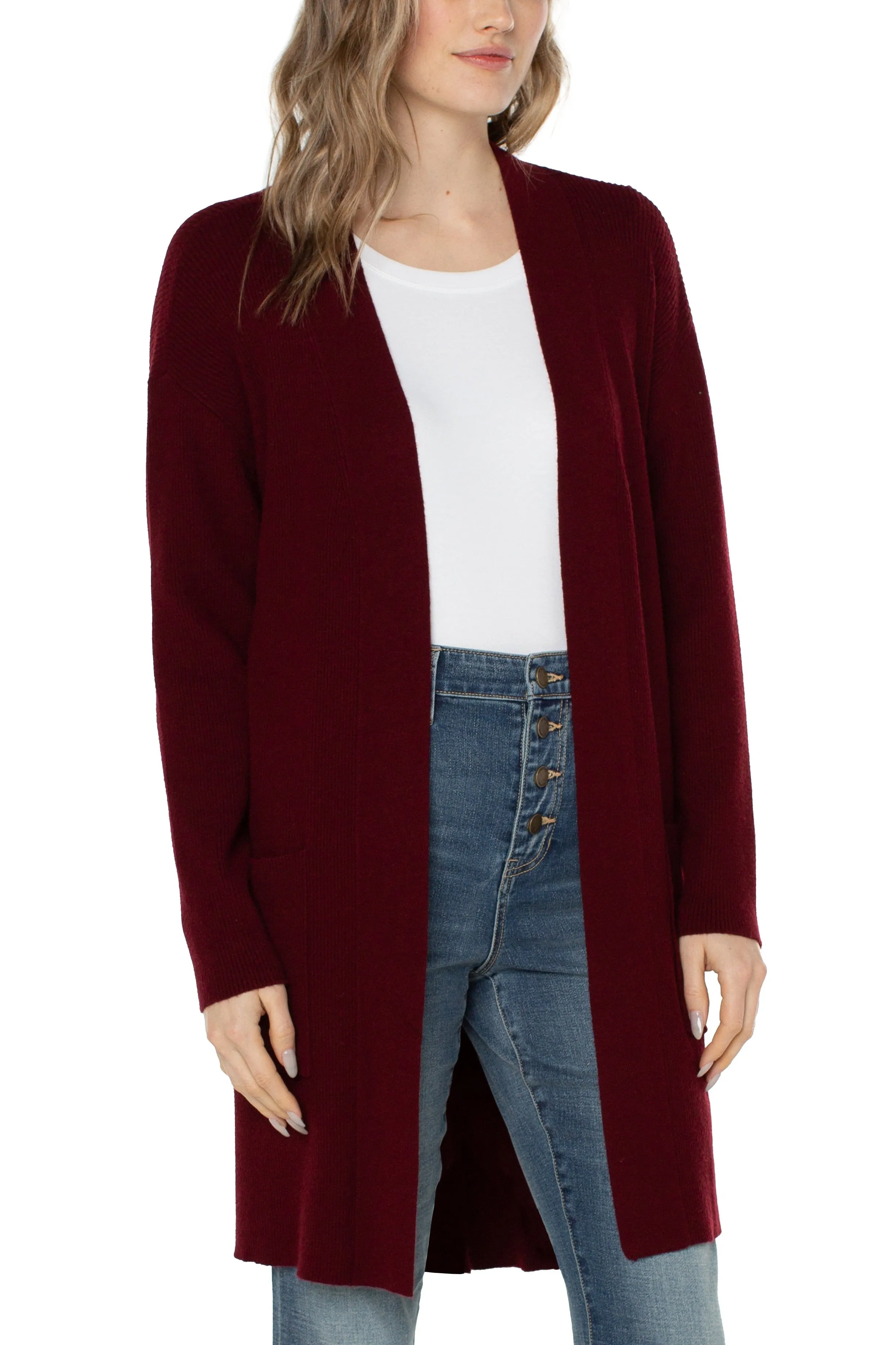 Liverpool Open Front Cardigan Sweater Deep Red Velvet