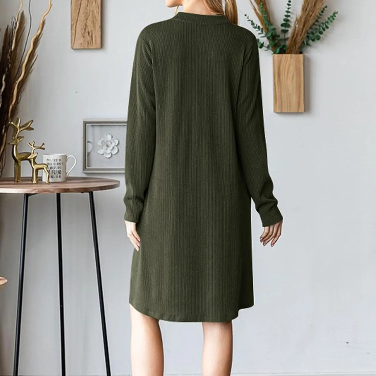 Long Sleeve Dress for Women V Neck Casual Loose Textured Mini Dresses 2025 Fashion Summer Sundress Shirt Dresses