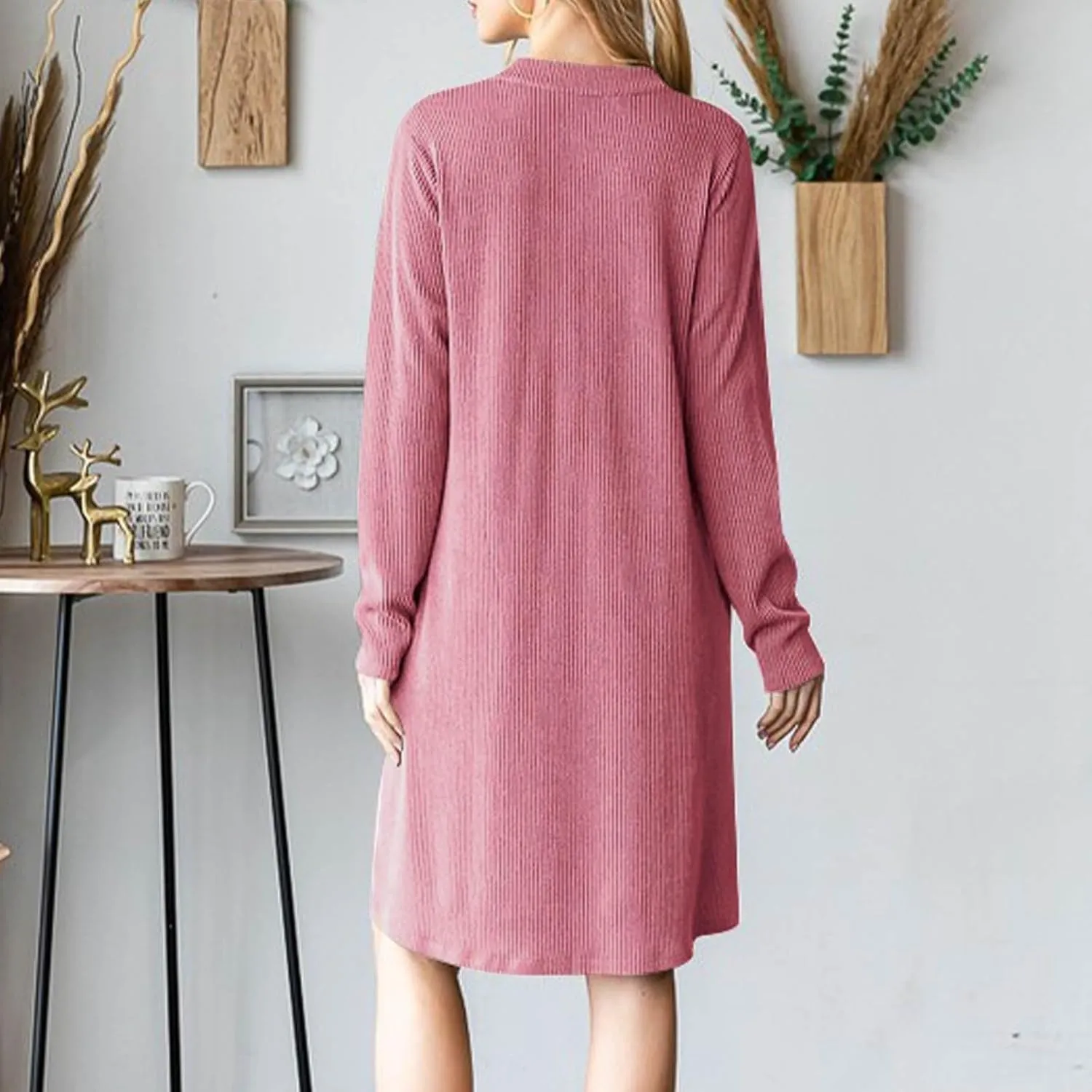 Long Sleeve Dress for Women V Neck Casual Loose Textured Mini Dresses 2025 Fashion Summer Sundress Shirt Dresses