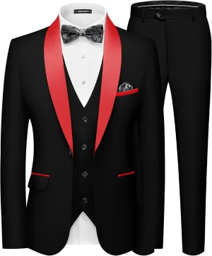 MAGE MALE Men's Slim Fit 3 Piece Suit One Button Solid Shawl Lapel Blazer Jacket Vest Pants Set with Tie Pocket Square
