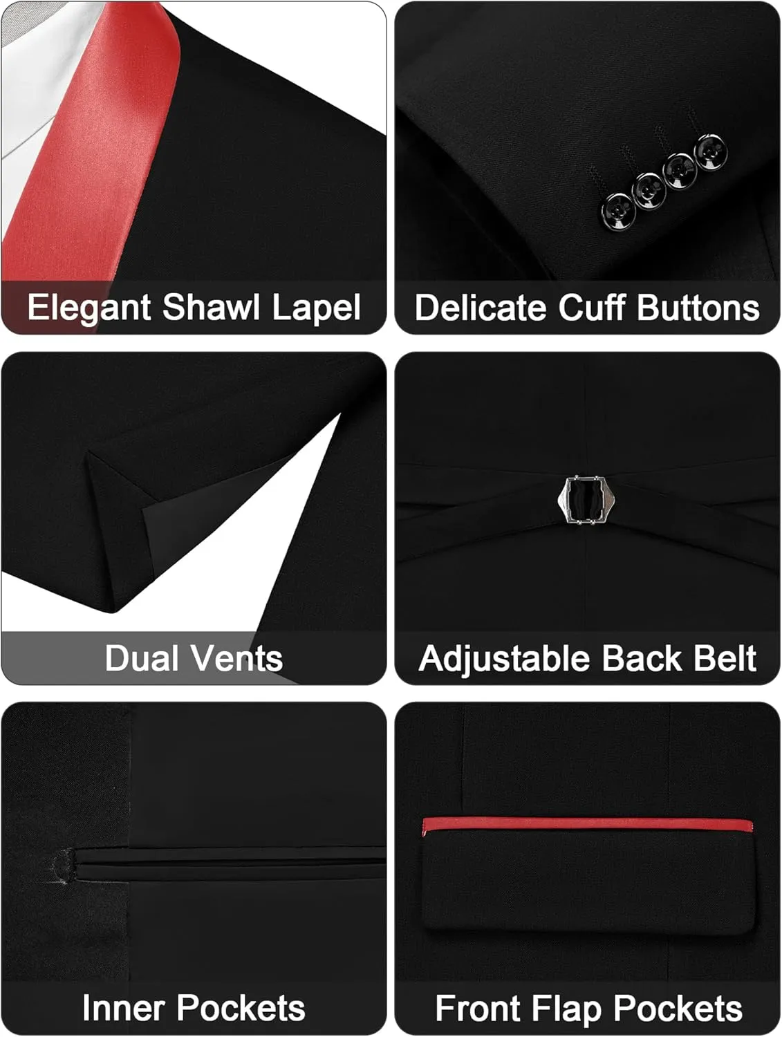 MAGE MALE Men's Slim Fit 3 Piece Suit One Button Solid Shawl Lapel Blazer Jacket Vest Pants Set with Tie Pocket Square
