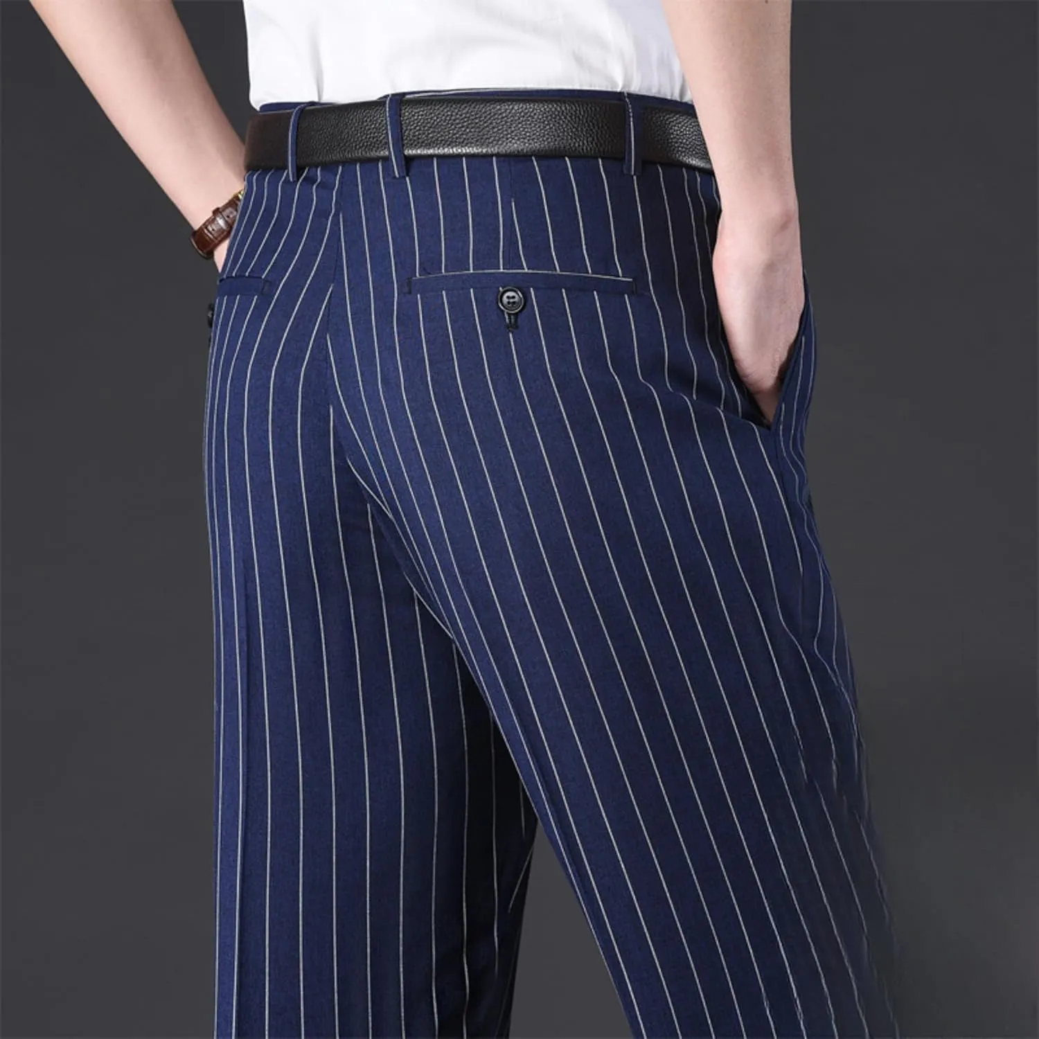 Maiyifu-GJ Men's Slim Striped Casual Tapered Pant Pinstripe Wrinkle Resistant Suit Pant Lightweight Business Dress Trousers