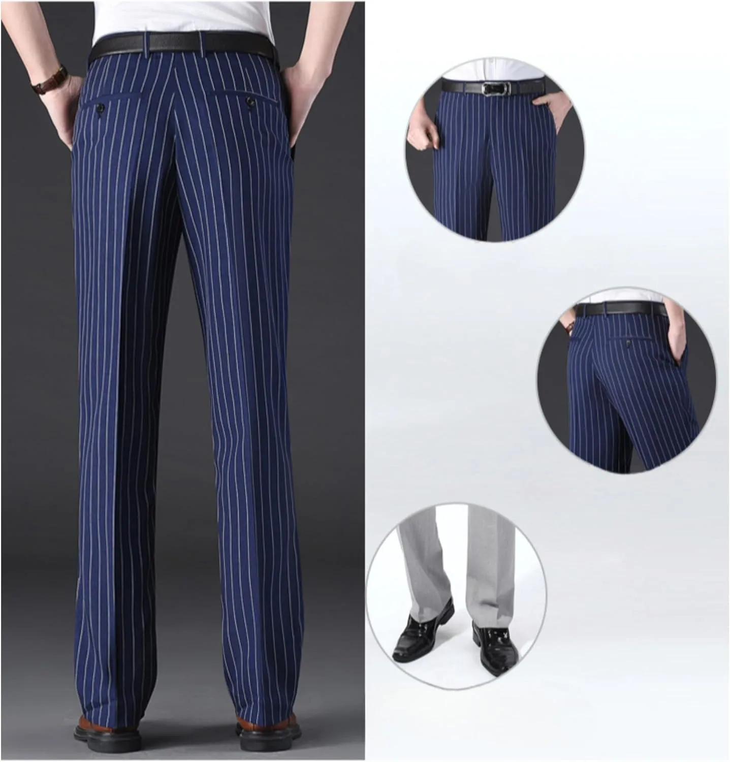 Maiyifu-GJ Men's Slim Striped Casual Tapered Pant Pinstripe Wrinkle Resistant Suit Pant Lightweight Business Dress Trousers
