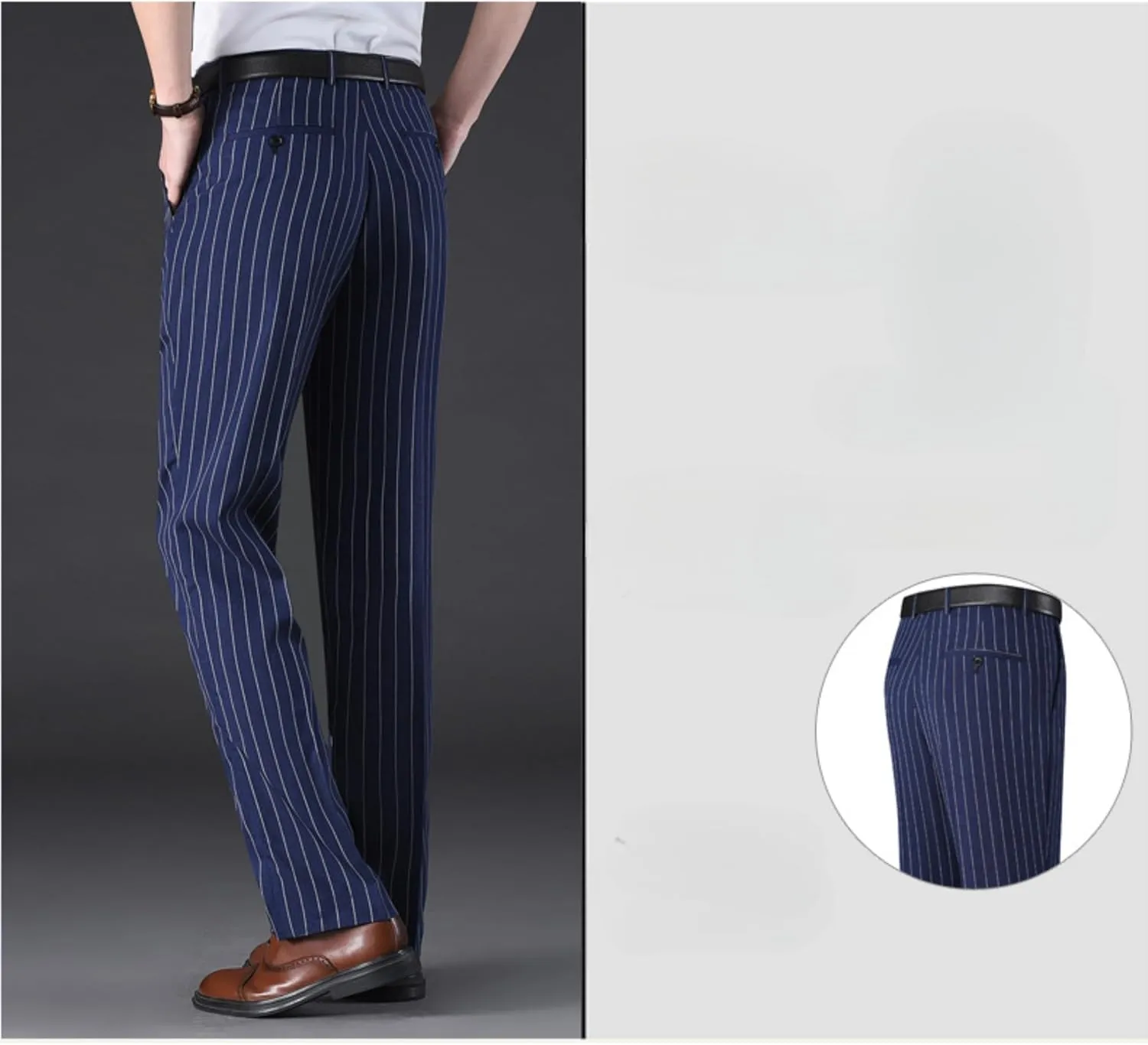 Maiyifu-GJ Men's Slim Striped Casual Tapered Pant Pinstripe Wrinkle Resistant Suit Pant Lightweight Business Dress Trousers