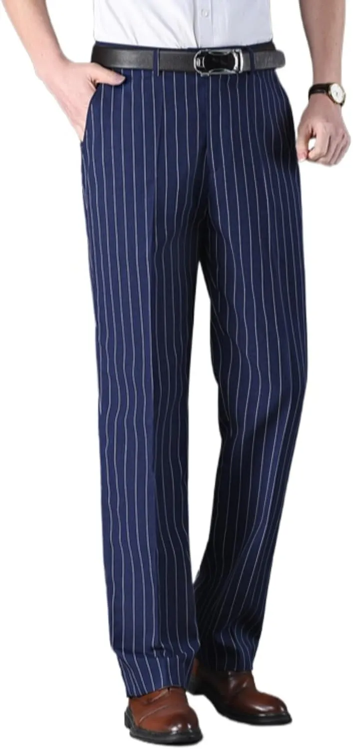 Maiyifu-GJ Men's Slim Striped Casual Tapered Pant Pinstripe Wrinkle Resistant Suit Pant Lightweight Business Dress Trousers
