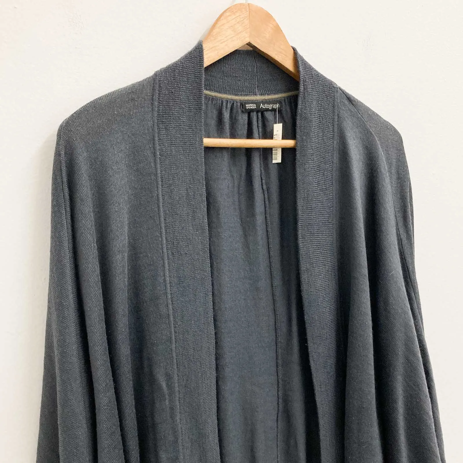 M&S Autograph Cardigan Size 8-10 Dark Grey Batwing Sleeve Open Front