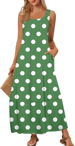 Maxi Sundress for Women 2025 Summer Loose Fit Beach Dress Scoop Neck Sleeveless Tank Dress Casual Vacation Dresses