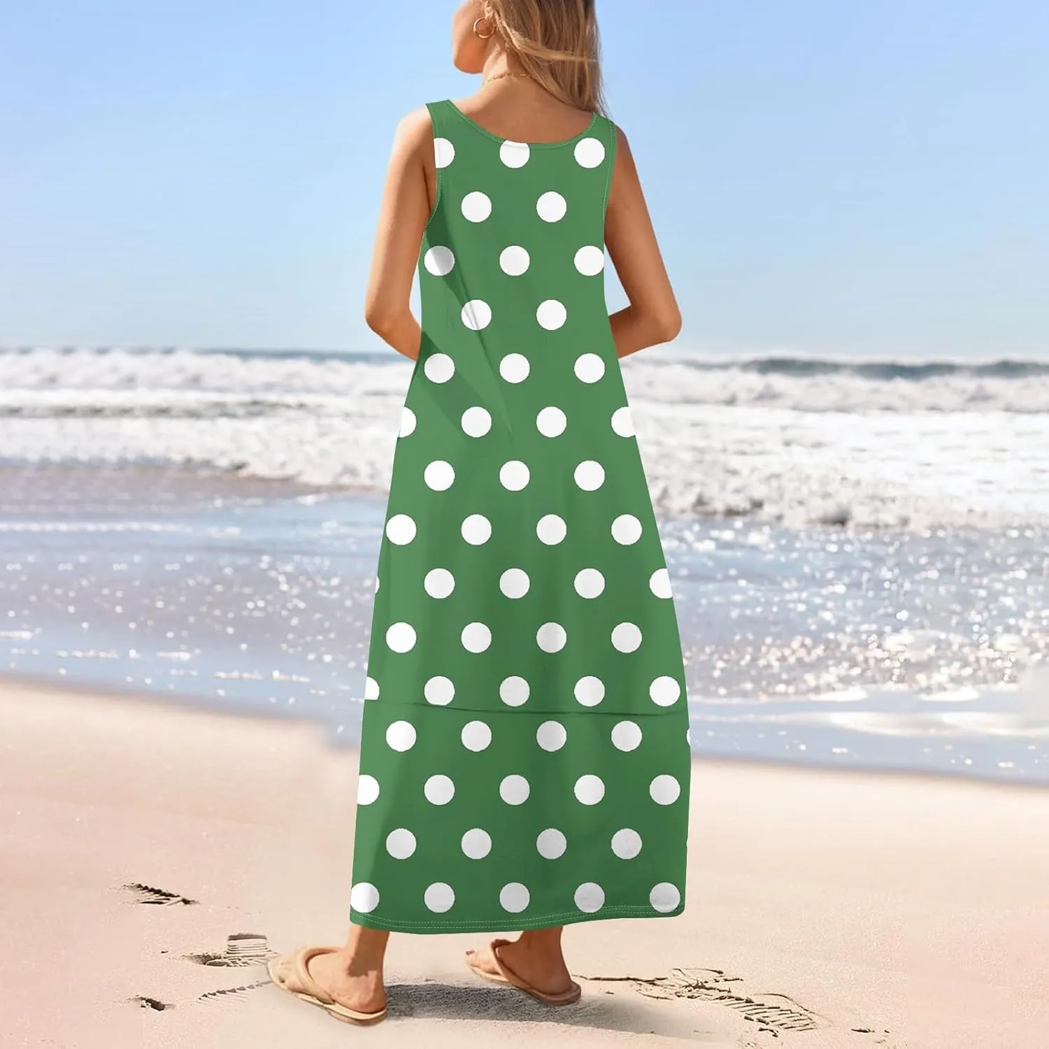 Maxi Sundress for Women 2025 Summer Loose Fit Beach Dress Scoop Neck Sleeveless Tank Dress Casual Vacation Dresses