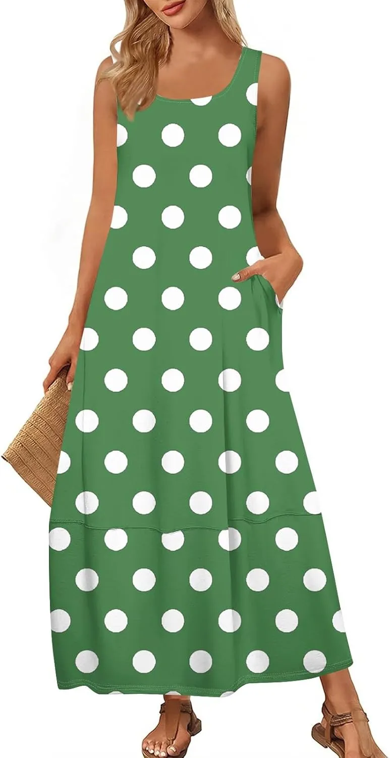Maxi Sundress for Women 2025 Summer Loose Fit Beach Dress Scoop Neck Sleeveless Tank Dress Casual Vacation Dresses