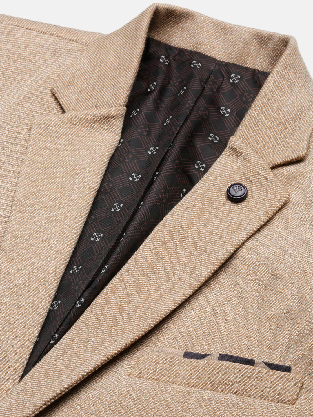 Men Brown Self Design Solid Single Breasted Blazer