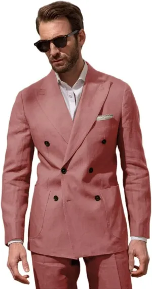 Men Double Breasted Linen Suits 2 Piece Suits for Men Summer Wedding Regular Fit Big and Tall Lightweight