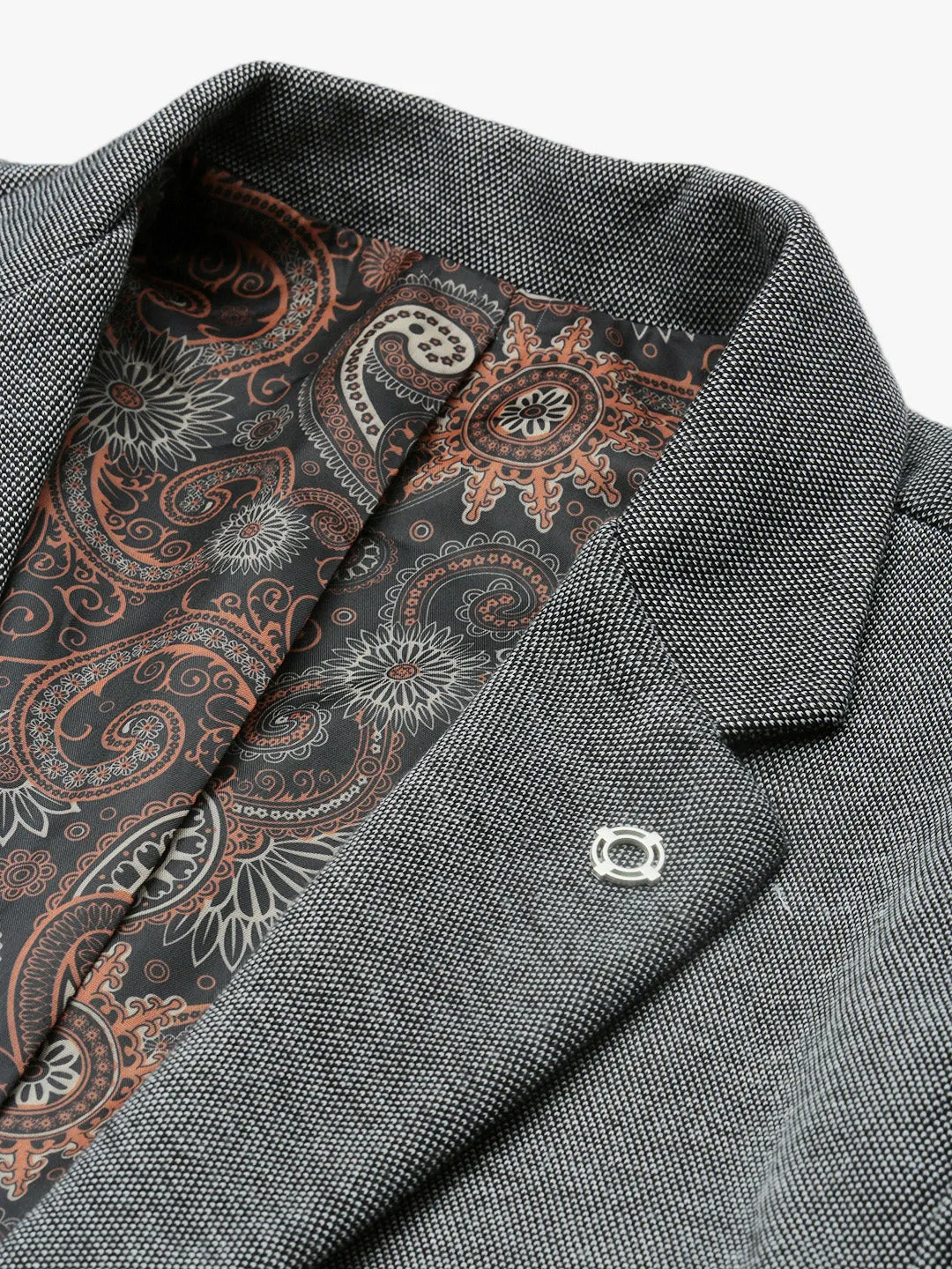 Men Grey Notched Lapel Collar Slim-Fit Single Breasted Blazer