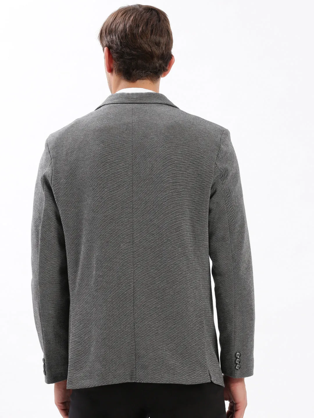 Men Grey Notched Lapel Collar Slim-Fit Single Breasted Blazer