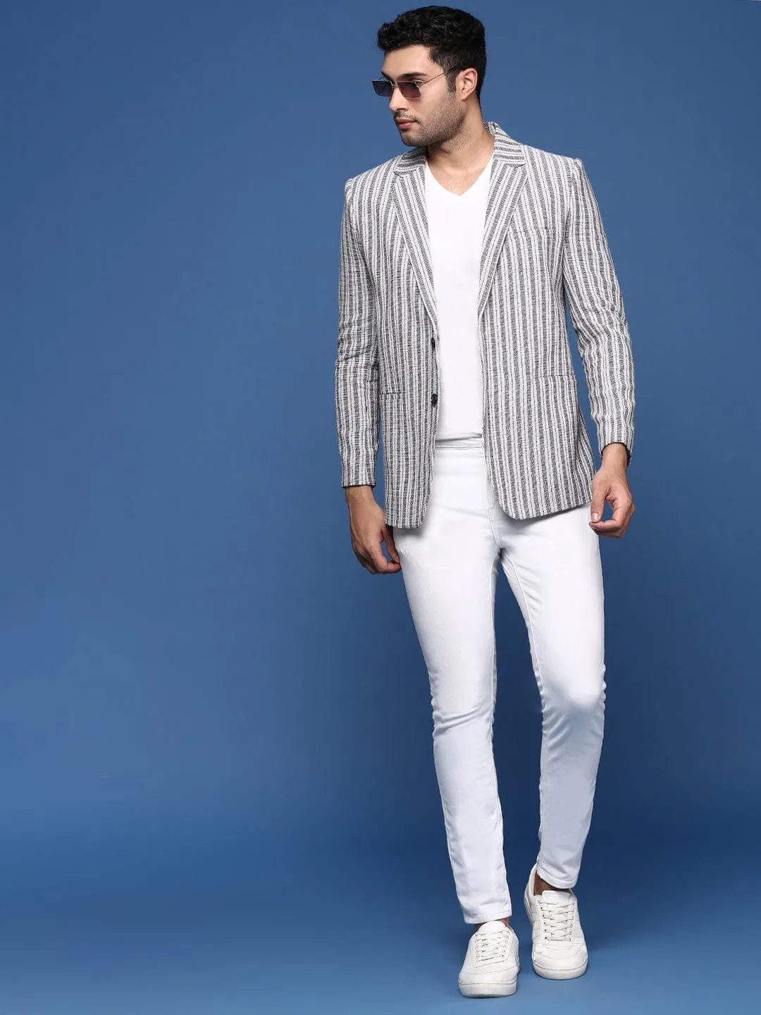 Men Grey Notched Lapel Slim Fit Single Breasted Blazer