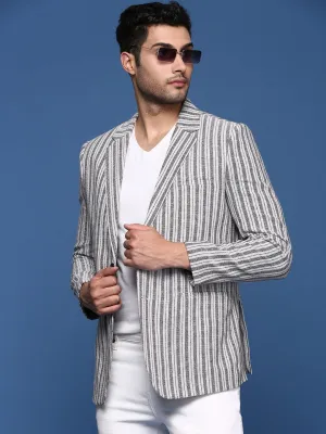 Men Grey Notched Lapel Slim Fit Single Breasted Blazer