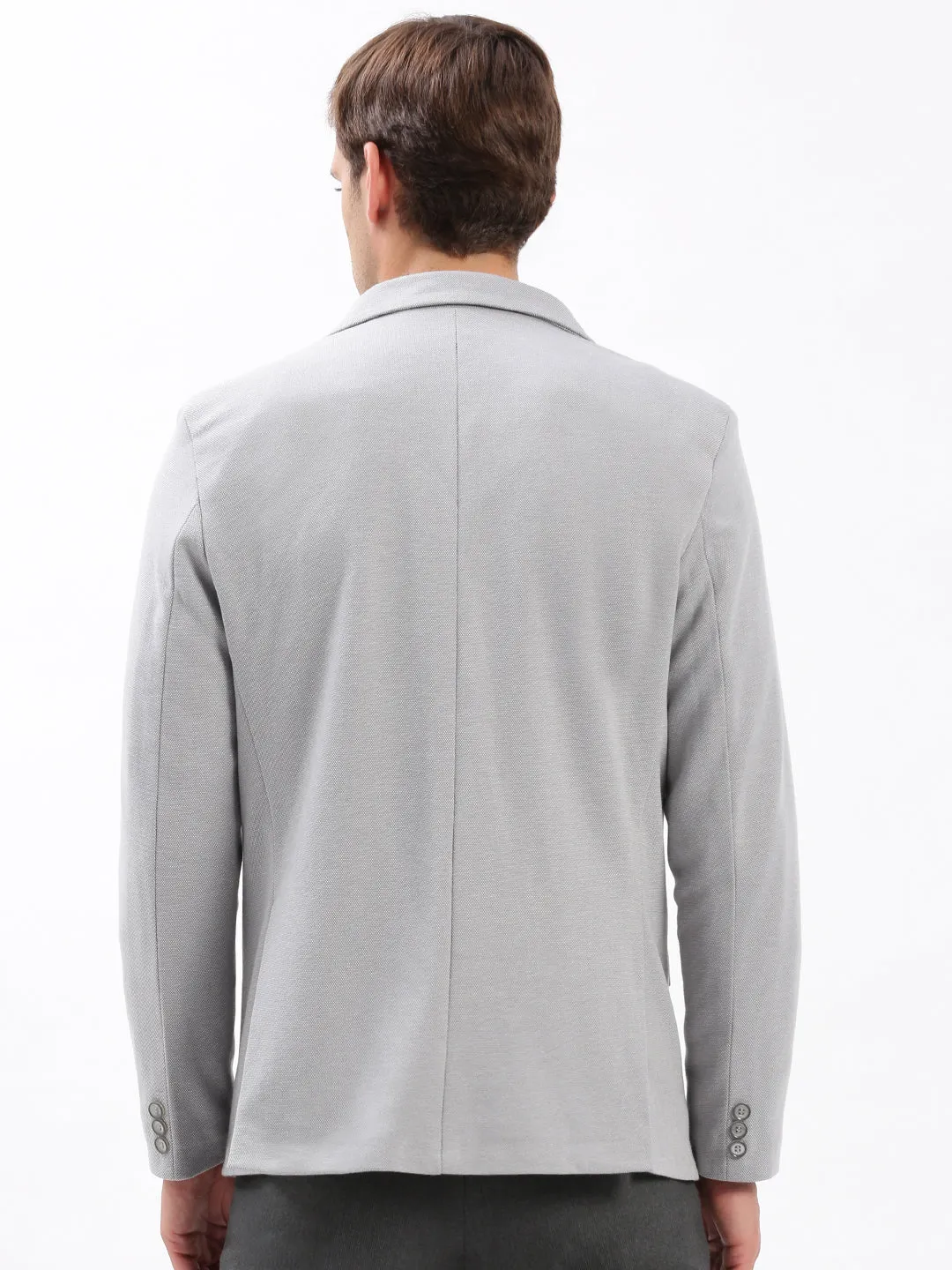 Men Grey Slim-Fit Notched Lapel Collar Single-Breasted Casual Blazer