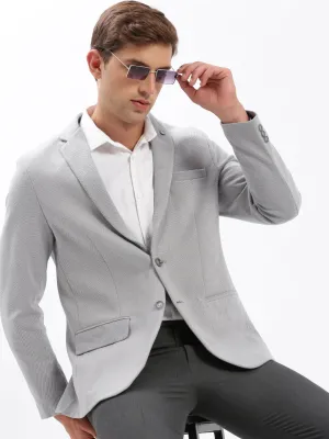 Men Grey Slim-Fit Notched Lapel Collar Single-Breasted Casual Blazer