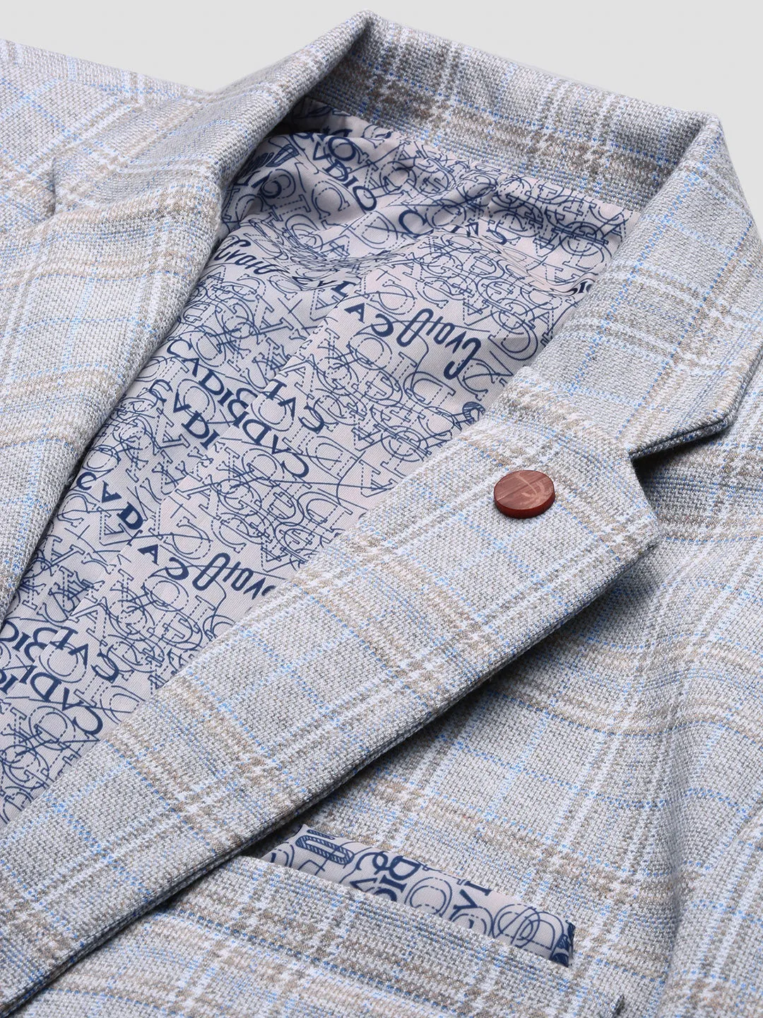 Men Grey Slim Fit Single Breasted Notched Lapel Blazer