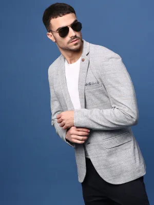Men Grey Slim Fit Single Breasted Notched Lapel Blazer
