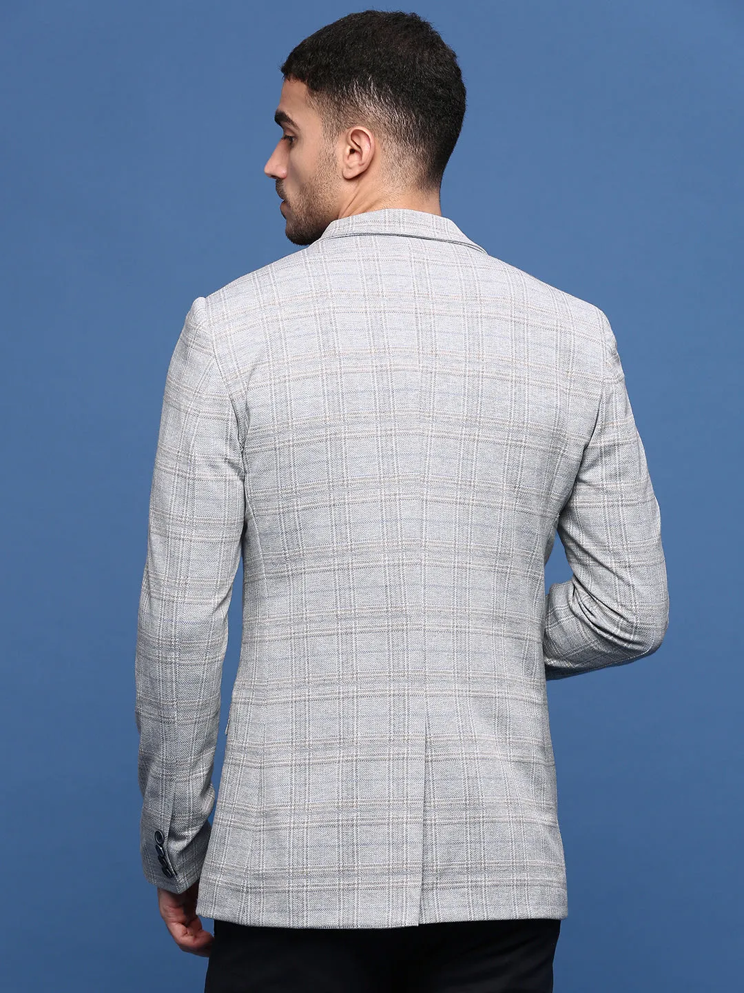 Men Grey Slim Fit Single Breasted Notched Lapel Blazer